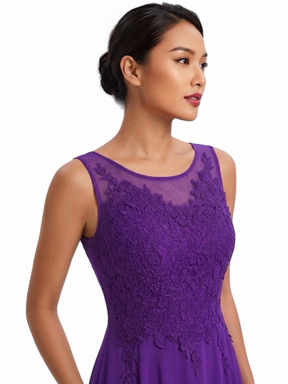 Purple Lace Chiffon Bodice Maxi Evening Dress